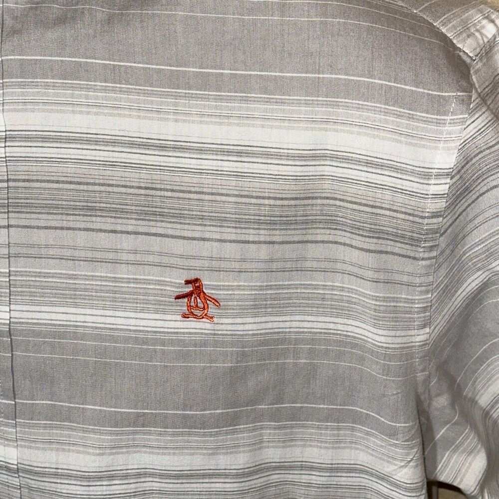 Original Penguin Men's Grey Striped Classic Fit Short Sleeve Shirt M 0596